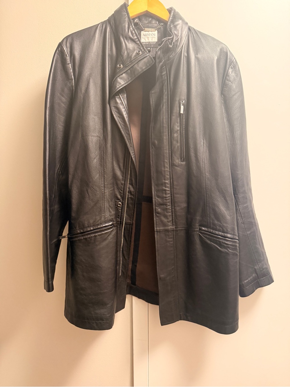 Armani Collezioni Men's Black Leather Zip-Front Jacket